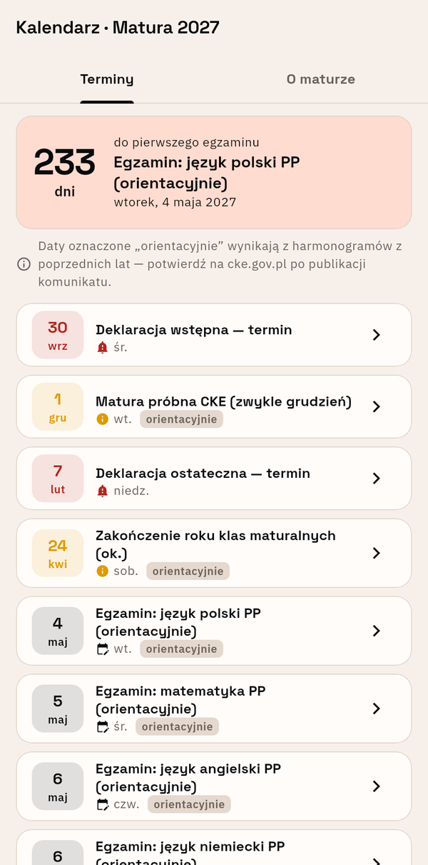 Kalendarz maturzysty